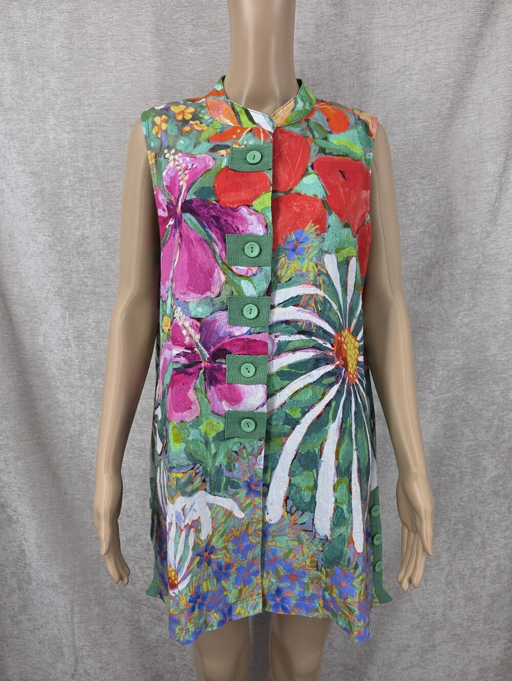 Claire Desjardins Linen Tunic Top Lagen Look Painted Garden Sleeveless